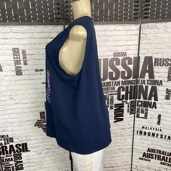 Grace Elements Plus XXL Navy Applique Detail Split Neck Cotton Sleeveless Top - Picture 5 of 6